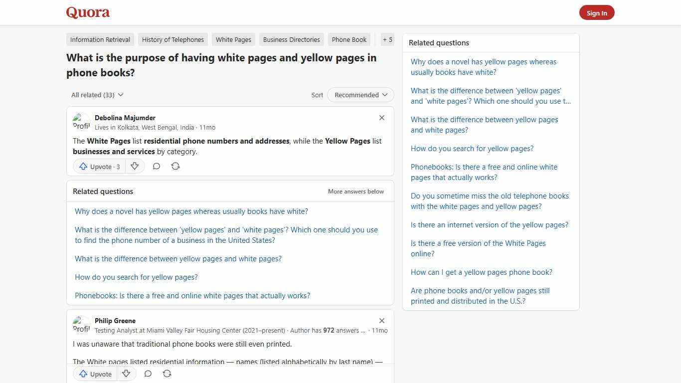 What is the purpose of having white pages and yellow pages in phone books? - Quora